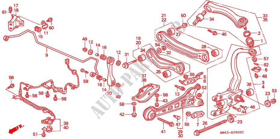 BRAZO INFERIOR TRASERO para Honda ACCORD LX 4 Puertas 5 velocidades manual 1992