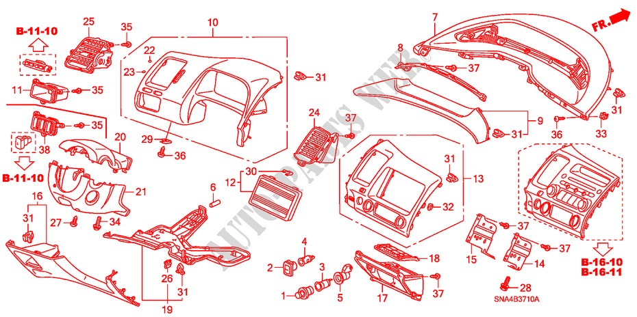 GUARNICION DE INSTRUMENTO(LADO DE CONDUCTOR) para Honda CIVIC SI 4 Puertas 6 velocidades manual 2008