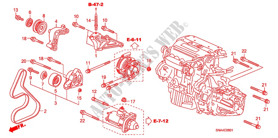 MENSULA DE MOTOR (2.0L) para Honda CIVIC SI 4 Puertas 6 velocidades manual 2008