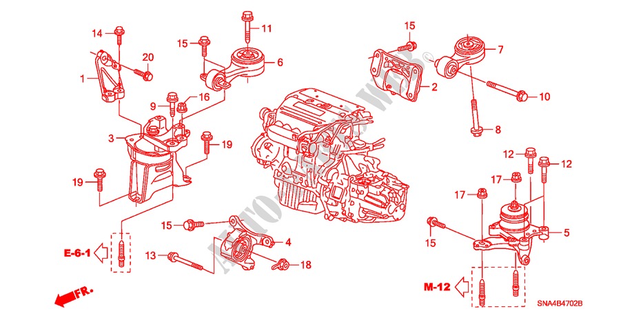 SOPORTES DE MOTOR(2.0L) (MT) para Honda CIVIC SI 4 Puertas 6 velocidades manual 2008