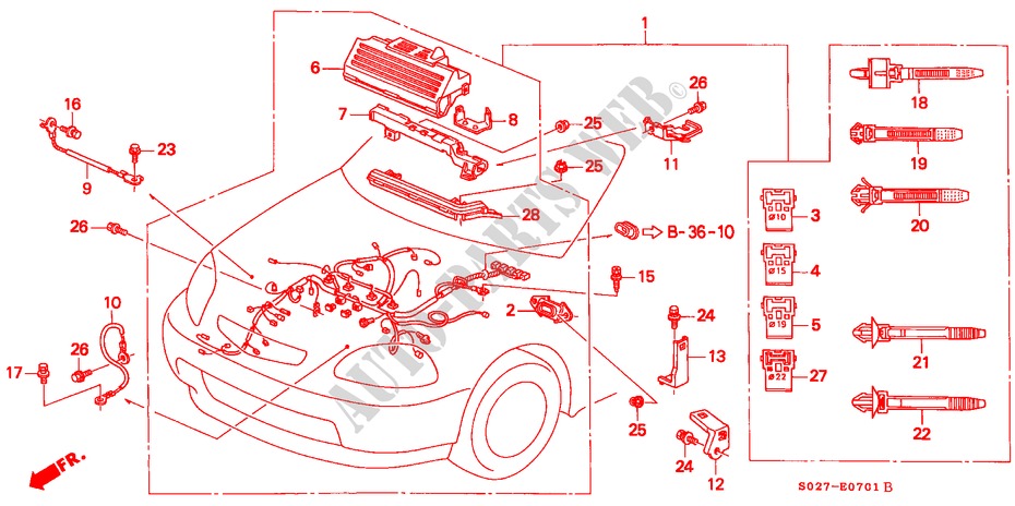 CONJ. DE CABLES DE MOTOR(RH) para Honda CIVIC COUPE VTI-R 2 Puertas 5 velocidades manual 1999