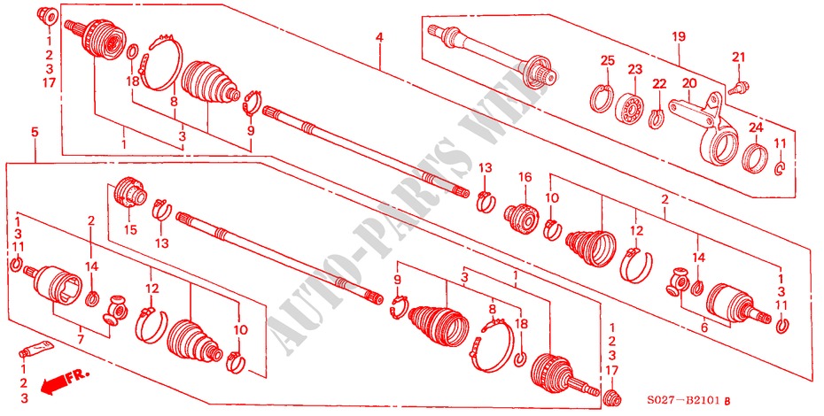 EJE DE IMPULSION DEL.(2) para Honda CIVIC COUPE VTI-R 2 Puertas 5 velocidades manual 2000