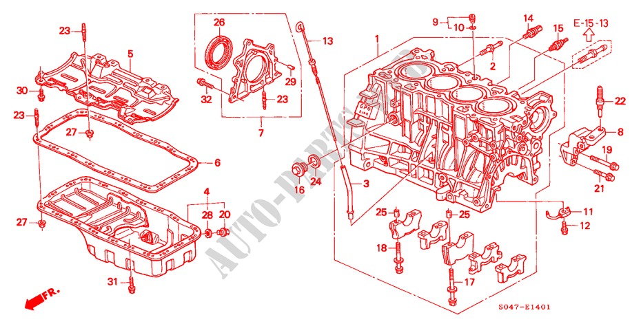 BLOQUE DE CILINDRO/COLECTOR DE ACEITE (DOHC VTEC) para Honda CIVIC 1.6VTI 4 Puertas 5 velocidades manual 1996