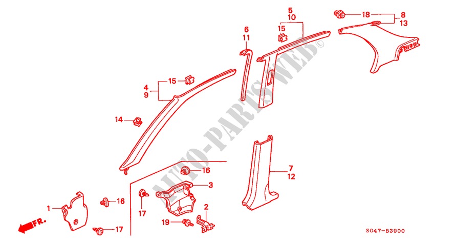 GUARNICION DE PILAR(LH) para Honda CIVIC 1.6VTI 4 Puertas 5 velocidades manual 1999