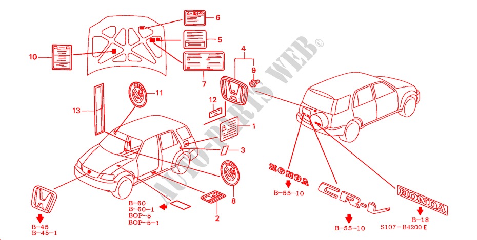 EMBLEMAS para Honda CR-V RVI 5 Puertas 5 velocidades manual 2001