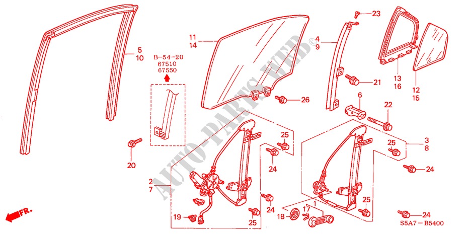VENTANILLAS PUERTA TRAS. para Honda CIVIC EXI 4 Puertas 5 velocidades manual 2001