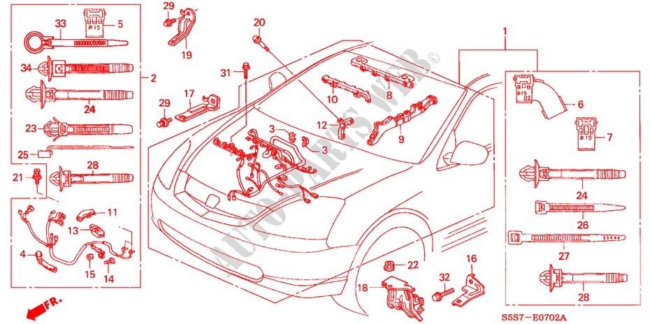 CONJ. DE CABLES DE MOTOR (TYPE R)(LH) para Honda CIVIC TYPE R 3 Puertas 6 velocidades manual 2002