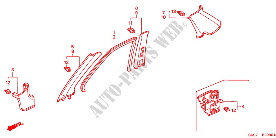 GUARNICION DE PILAR(LH) para Honda CIVIC TYPE R 3 Puertas 6 velocidades manual 2002