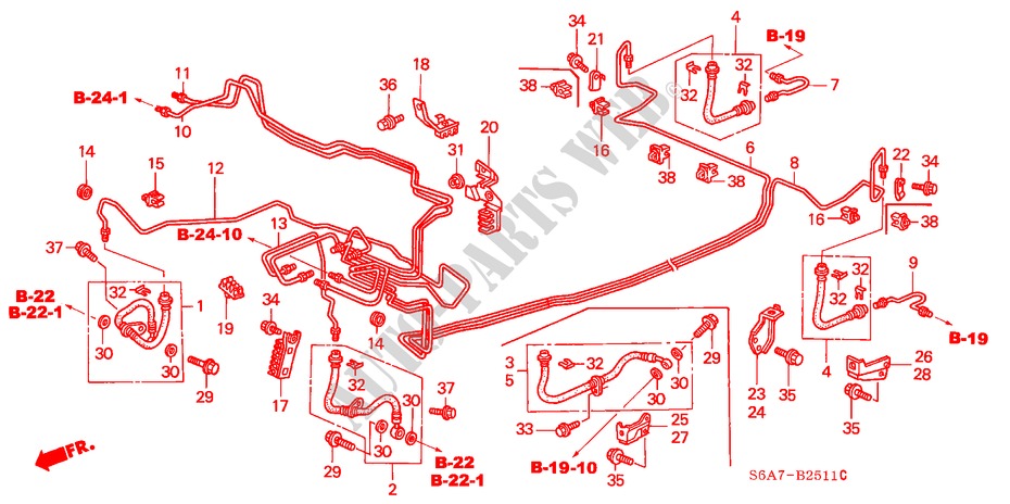 LINEAS DE FRENO(ABS) (RH) (1.4L/1.5L/1.6L/1.7L) para Honda CIVIC 1.6SE    EXECUTIVE 5 Puertas 4 velocidades automática 2004