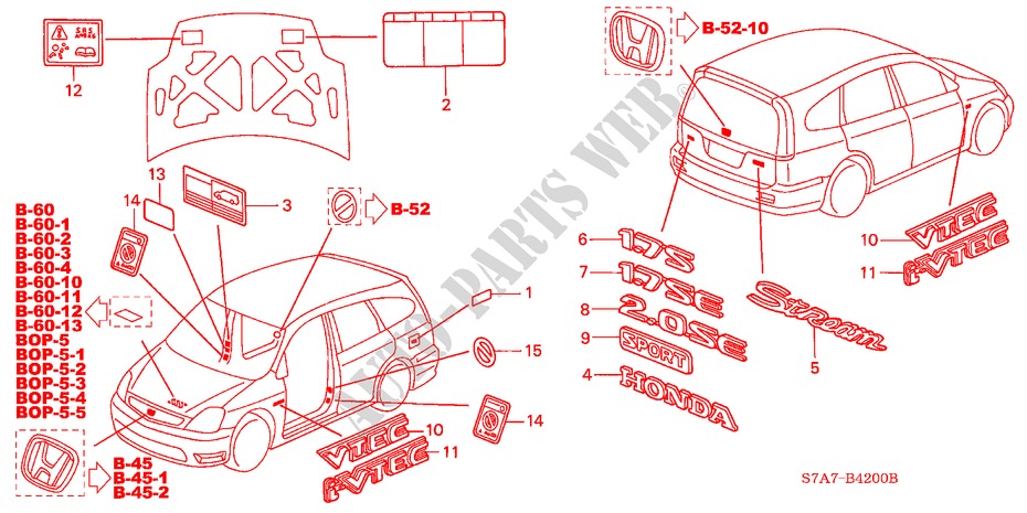 EMBLEMA/ETIQUETA DE PRECAUCION para Honda STREAM 2.0SI 5 Puertas 5 velocidades manual 2004
