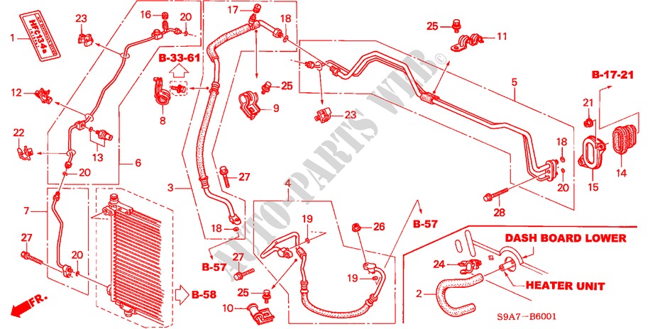 ACONDICIONADOR DE AIRE (MANGUERAS/TUBERIAS)(RH) para Honda CR-V SE-S 5 Puertas 5 velocidades manual 2004
