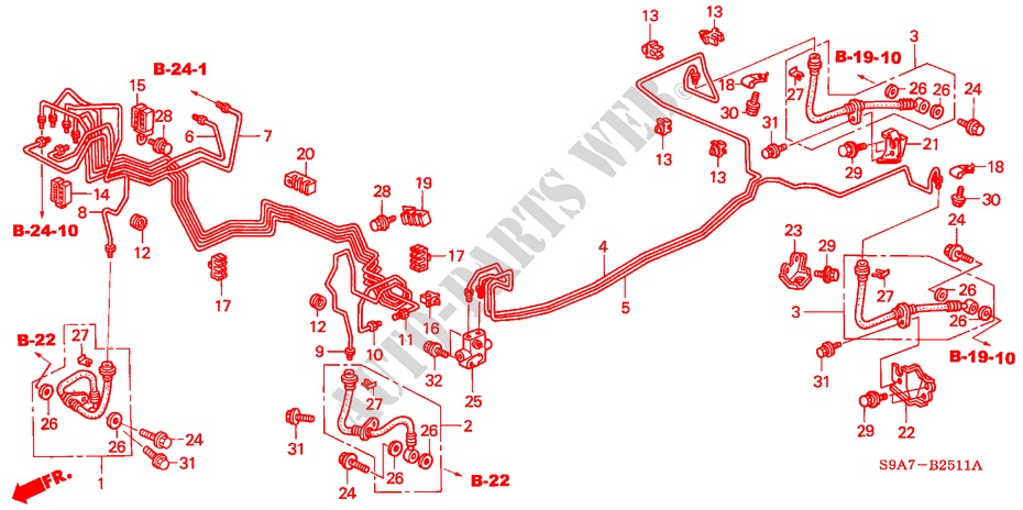 LINEAS DE FRENO(ABS) (RH) para Honda CR-V SE-S 5 Puertas 5 velocidades manual 2004