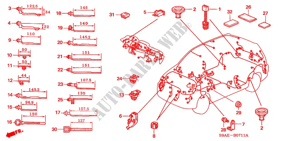 BANDA DE JUEGO DE CABLES/SOPORTE(RH) para Honda CR-V SE-S 5 Puertas 5 velocidades manual 2006