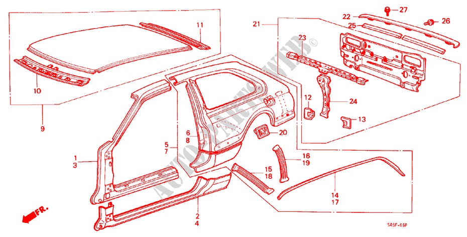 ESTRUCTURA DE CUERPO(3)(2D) para Honda ACCORD STD 3 Puertas 5 velocidades manual 1982