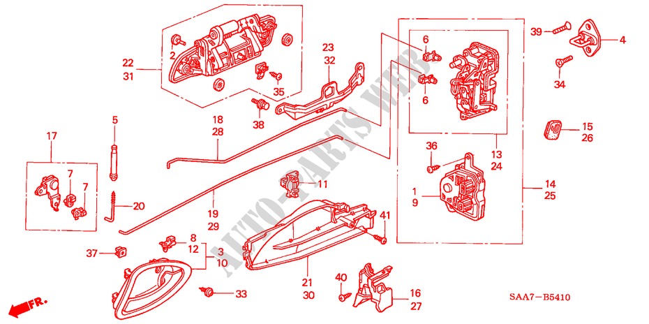 CERRADURA PUERTA TRASERA/MANIJA EXTERIOR(1) para Honda JAZZ 1.4S 5 Puertas 5 velocidades manual 2002