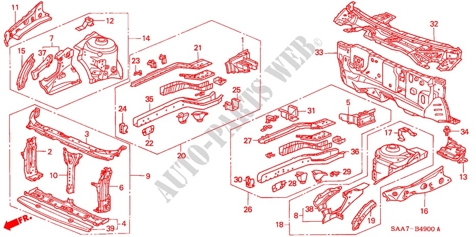 CONTENCION DELANTERA/TABLERO para Honda JAZZ 1.4S 5 Puertas 5 velocidades manual 2002