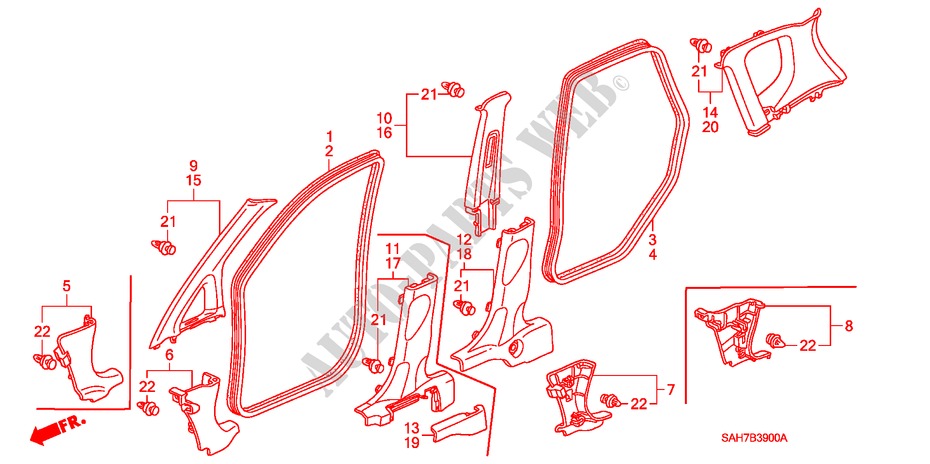 GUARNICION DE PILAR para Honda JAZZ 1.4 LS 5 Puertas automática completa 2007