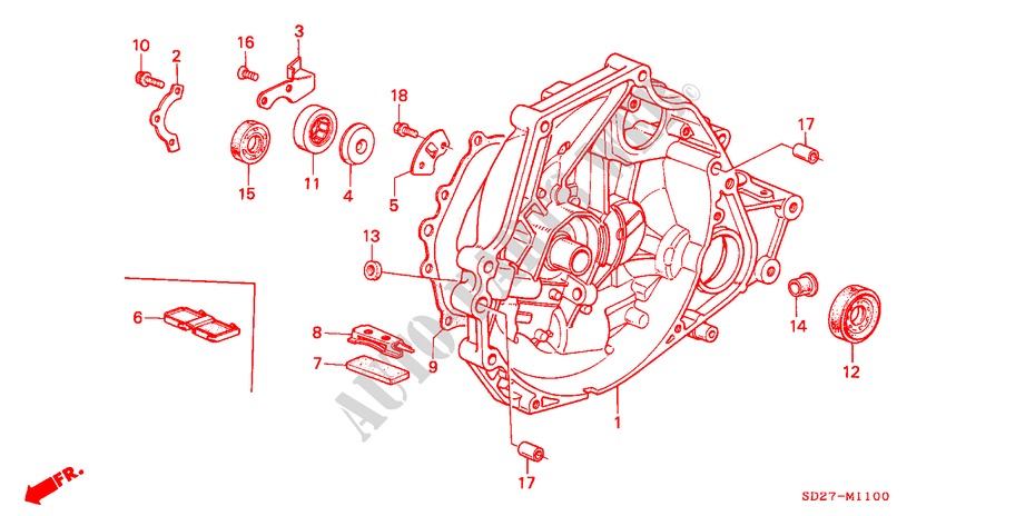 ALOJAMIENTO DE EMBRAGUE(PGM FI) para Honda INTEGRA SX 16 3 Puertas 5 velocidades manual 1986