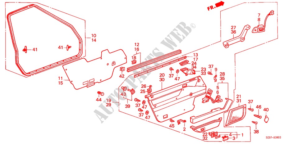 RECUBRIMIENTO DE PUERTA(4D) para Honda ACCORD EX-2.0I 4 Puertas 5 velocidades manual 1986