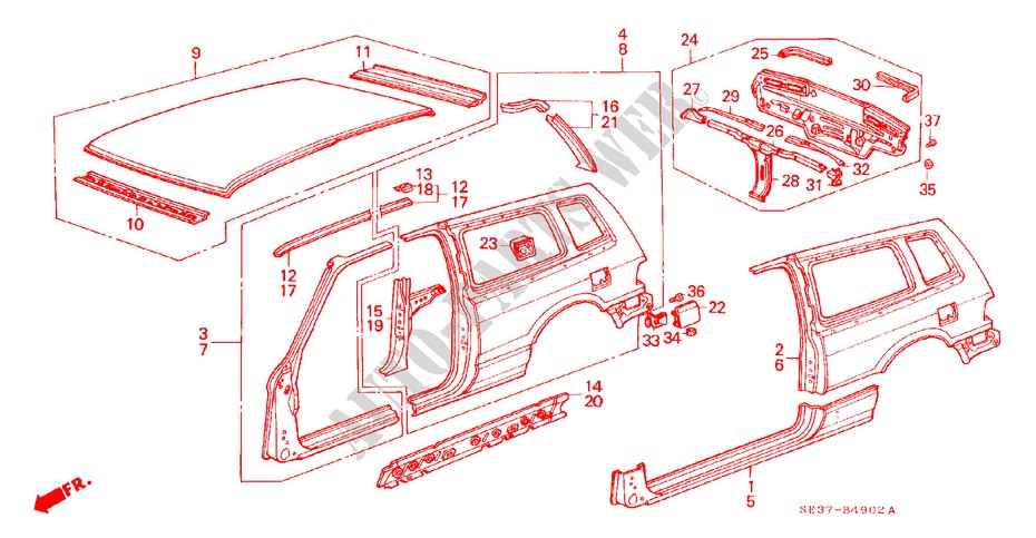 ESTRUCTURA DE CUERPO(3)(2D) para Honda ACCORD EX-2.0I 3 Puertas 5 velocidades manual 1987
