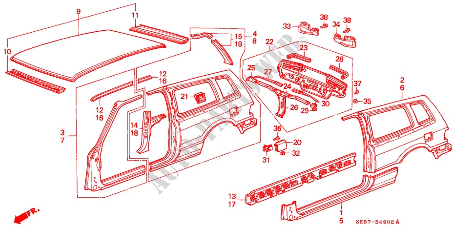 ESTRUCTURA DE CUERPO(3)(2D) para Honda ACCORD EX-2.0I 3 Puertas 5 velocidades manual 1989