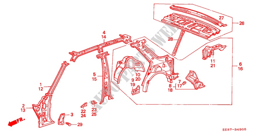 ESTRUCTURA DE CUERPO(6)(4D) para Honda ACCORD EX-2.0I 4 Puertas 4 velocidades automática 1989