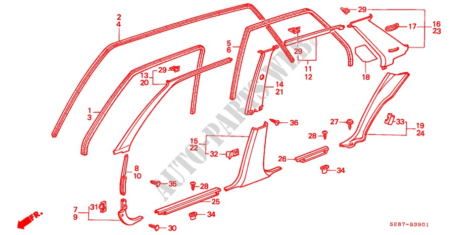 GUARNICION DE APERTURA(4D) para Honda ACCORD EX-2.0I 4 Puertas 5 velocidades manual 1989