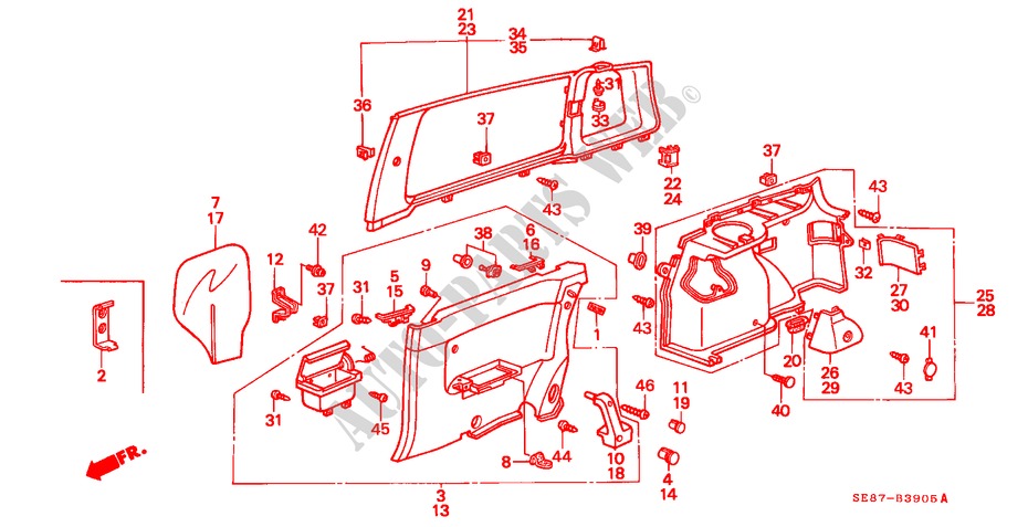 RECUBRIMIENTO LATERAL/ RECUBRIMIENTO DE COSTADO(2D) para Honda ACCORD EX-2.0I 3 Puertas 5 velocidades manual 1989