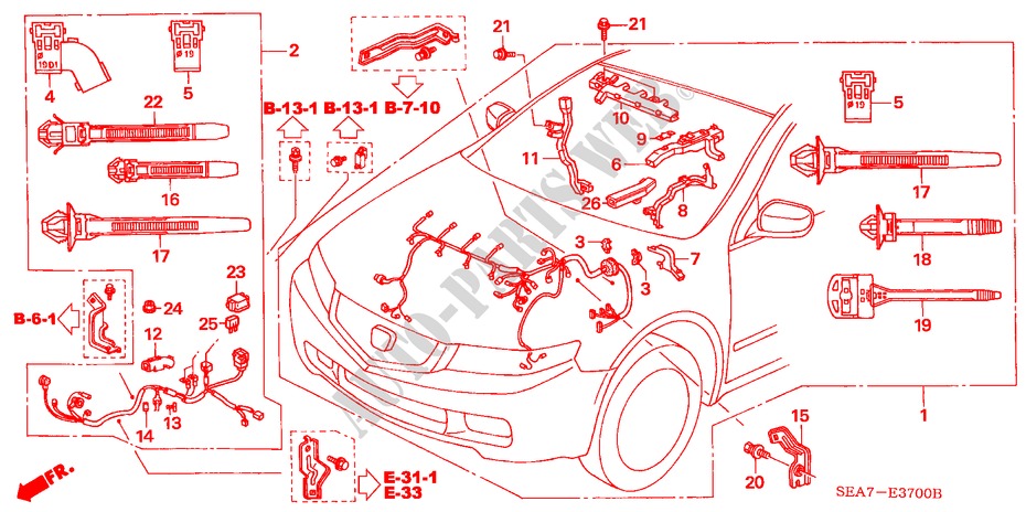 CONJ. DE CABLES DE MOTOR(LH) (DIESEL) para Honda ACCORD 2.2 SPORT 4 Puertas 5 velocidades manual 2004