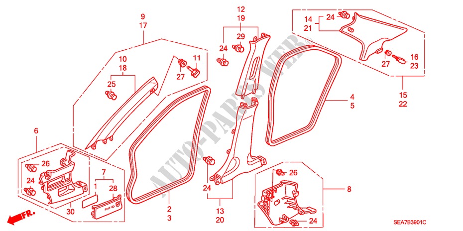 GUARNICION DE PILAR(RH) para Honda ACCORD 2.0 SPORT 4 Puertas 5 velocidades manual 2003