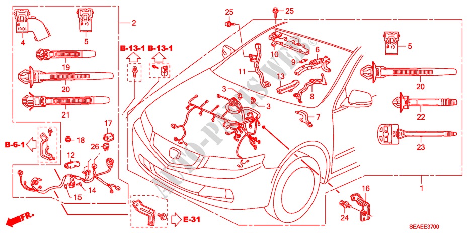 CONJ. DE CABLES DE MOTOR(LH) (DIESEL) para Honda ACCORD 2.2 SPORT SE 4 Puertas 6 velocidades manual 2008