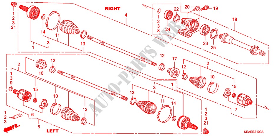 EJE DE IMPULSION DEL./ EJE MEDIO para Honda ACCORD 2.2 SPORT 4 Puertas 6 velocidades manual 2007
