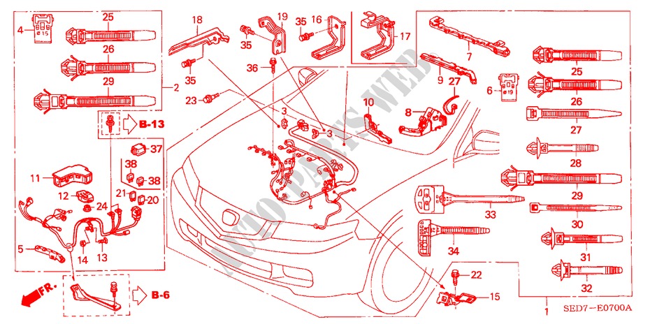 CONJ. DE CABLES DE MOTOR(LH) para Honda ACCORD TOURER 2.4 TYPE S 5 Puertas 6 velocidades manual 2003