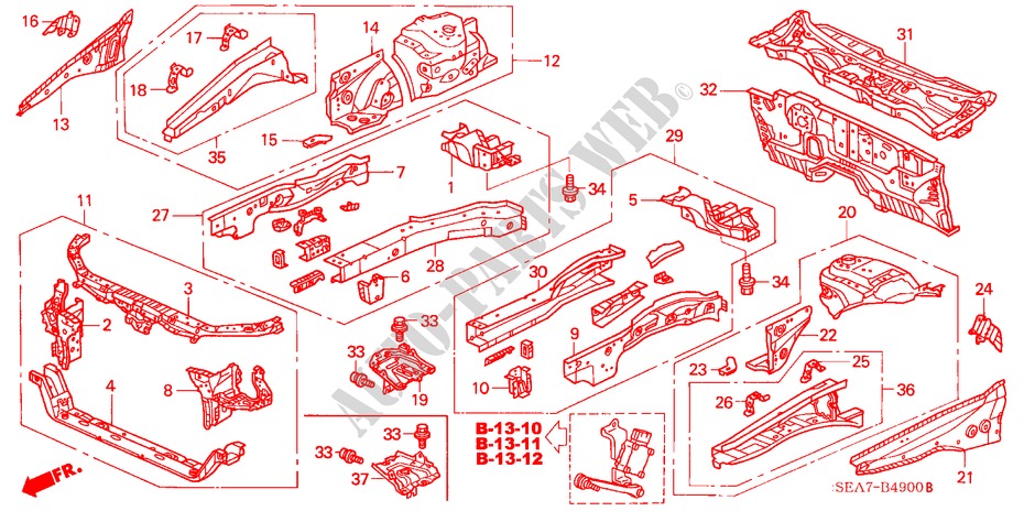 CONTENCION DELANTERA/TABLERO para Honda ACCORD TOURER 2.4 TYPE S 5 Puertas 6 velocidades manual 2003