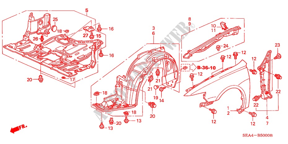 GUARDABARROS DELANTERO (1) para Honda ACCORD TOURER 2.4 TYPE S 5 Puertas 6 velocidades manual 2003