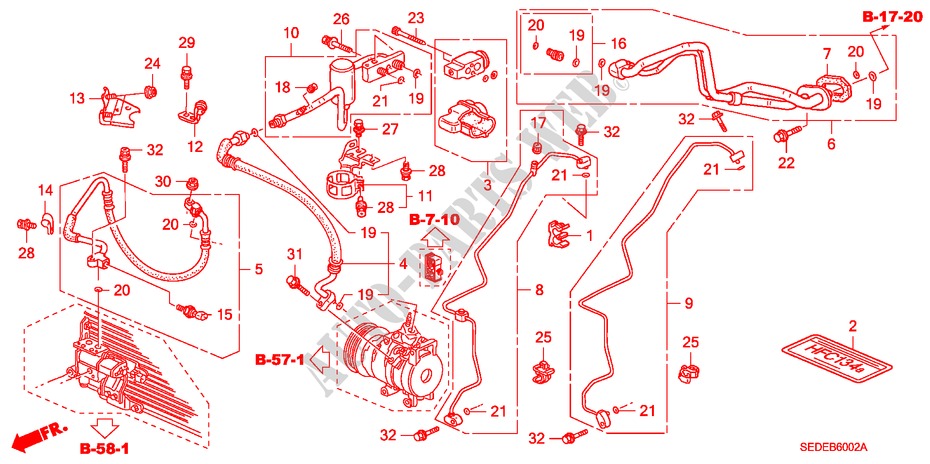 ACONDICIONADOR DE AIRE(MANGUERAS/TUBERIAS) (LH) (DIESEL) para Honda ACCORD TOURER 2.2 SPORT 5 Puertas 6 velocidades manual 2006