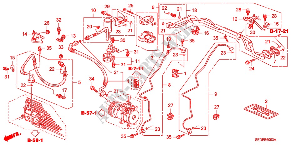 ACONDICIONADOR DE AIRE(MANGUERAS/TUBERIAS) (RH) (DIESEL) para Honda ACCORD TOURER 2.2 EXECUTIVE 5 Puertas 6 velocidades manual 2007