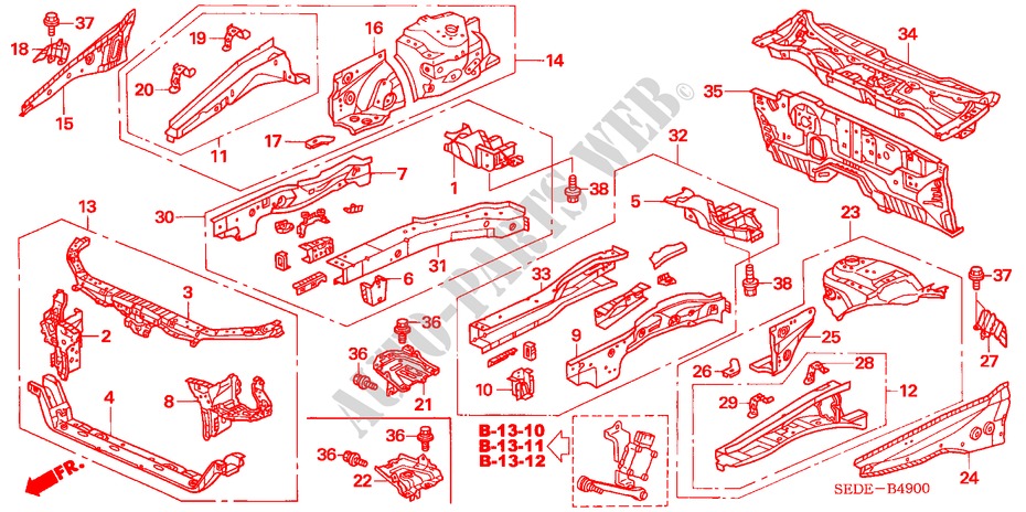 CONTENCION DELANTERA/TABLERO para Honda ACCORD TOURER 2.2 EXECUTIVE 5 Puertas 6 velocidades manual 2008