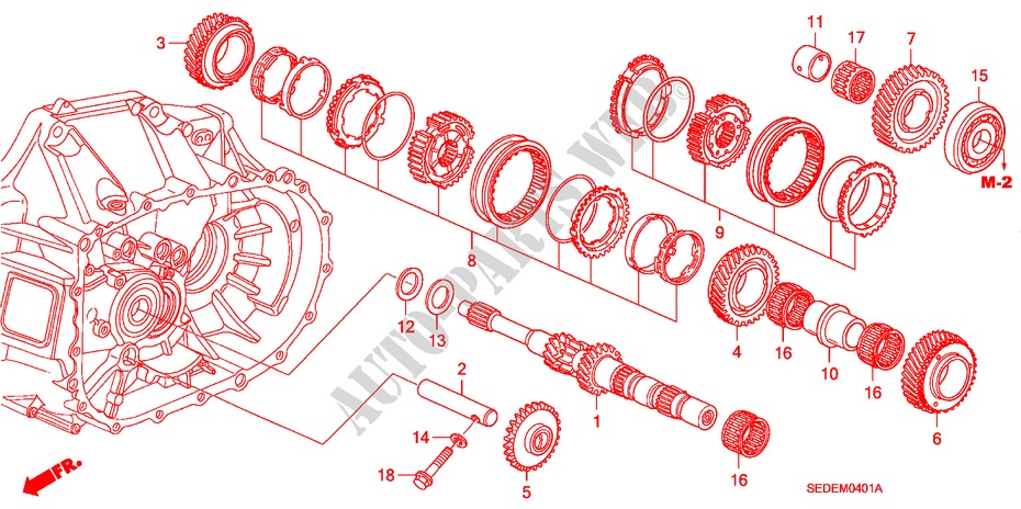 EJE PRINCIPAL(2.4L)(6MT) para Honda ACCORD TOURER 2.4 EXECUTIVE 5 Puertas 6 velocidades manual 2007