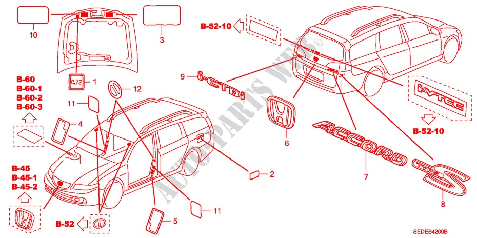 EMBLEMAS/ETIQUETAS DE PRECAUCION para Honda ACCORD TOURER 2.2 EXECUTIVE 5 Puertas 6 velocidades manual 2007