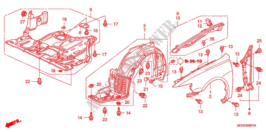 GUARDABARROS DELANTERO(DIESEL) para Honda ACCORD TOURER 2.2 EXECUTIVE 5 Puertas 6 velocidades manual 2008