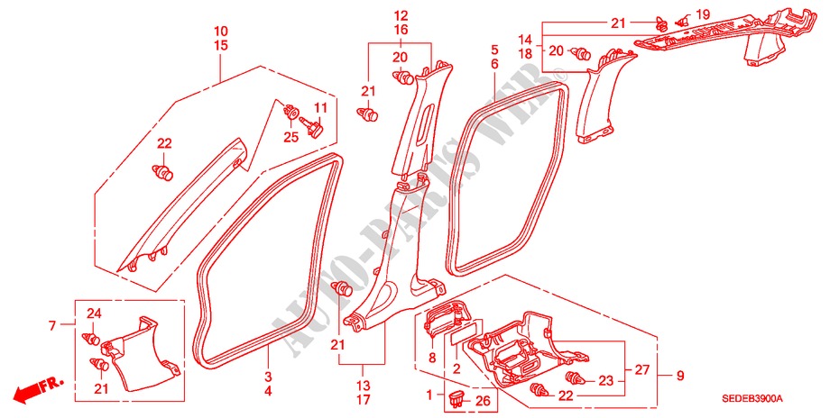 GUARNICION DE PILAR(LH) para Honda ACCORD TOURER 2.2 EXECUTIVE 5 Puertas 6 velocidades manual 2006