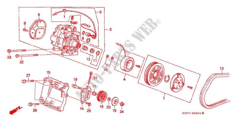 COMPRESOR para Honda CIVIC CRX 1.6I-16 3 Puertas 5 velocidades manual 1989