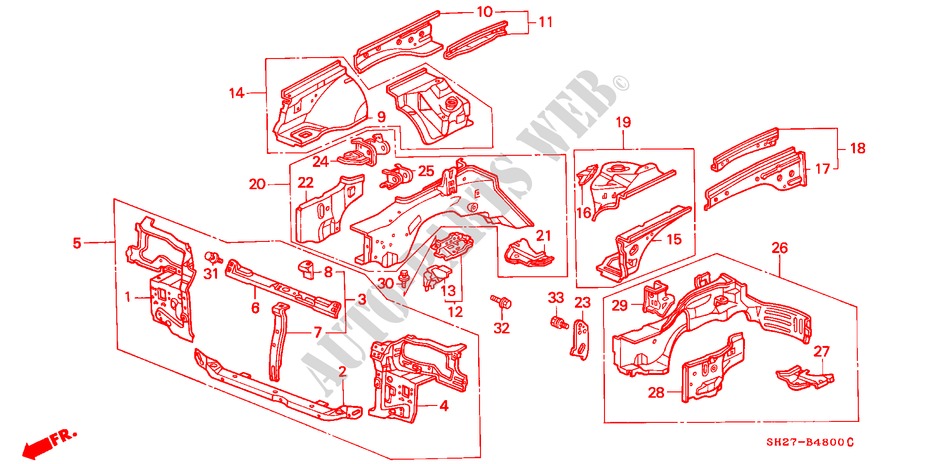 ESTRUCTURA DE CUERPO(CONTENCION DEL.) para Honda CIVIC CRX 1.6I-16 3 Puertas 5 velocidades manual 1990