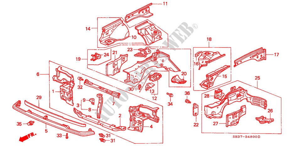 ESTRUCTURA DE CUERPO para Honda CIVIC DX 1500 3 Puertas 5 velocidades manual 1990