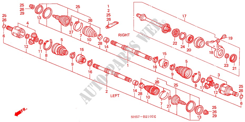 EJE, TRANSMISION(3) para Honda CIVIC SHUTTLE 1.6I-4WD 5 Puertas 5 velocidades manual 1990