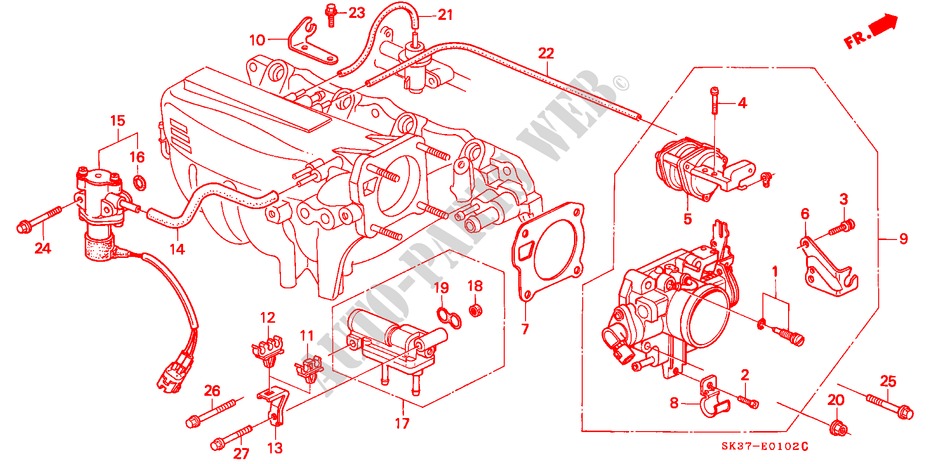 CUERPO MARIPOSA GASES(PGM FI) (1.6L) para Honda CONCERTO 1.6I 5 Puertas 5 velocidades manual 1990