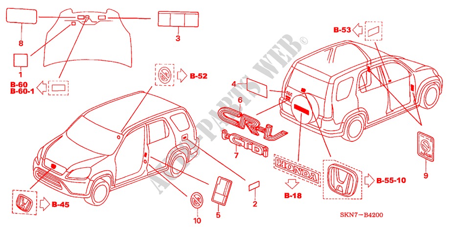 EMBLEMAS/ETIQUETAS DE PRECAUCION para Honda CR-V DIESEL EXECUTIVE      DPF 5 Puertas 6 velocidades manual 2006