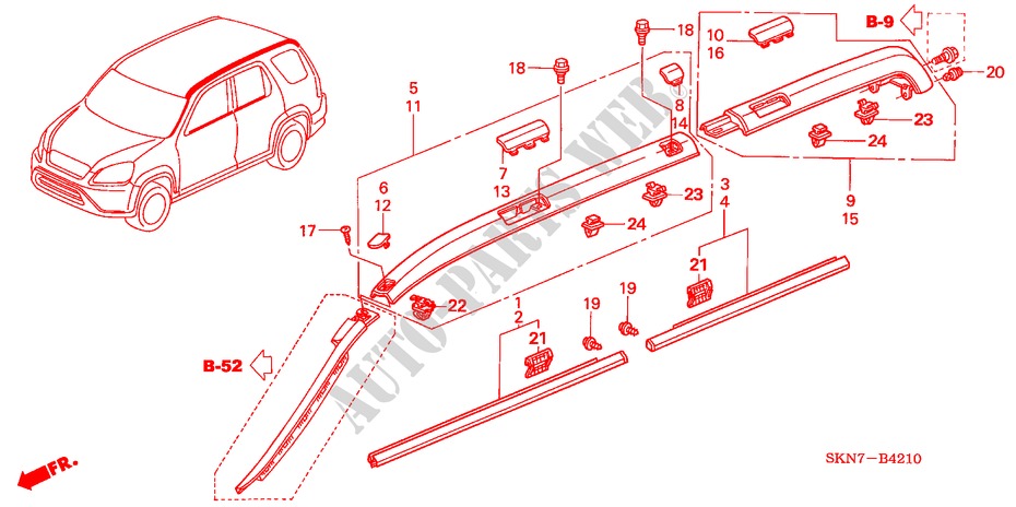 MOLDURA/GUARNICION DE TECHO para Honda CR-V DIESEL EXECUTIVE      DPF 5 Puertas 6 velocidades manual 2006