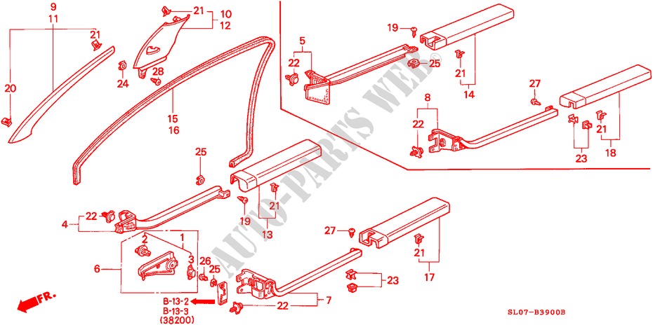 GUARNICION DE PILAR/ GUARNICION DE APERTURA para Honda NSX NSX 2 Puertas 5 velocidades manual 1991